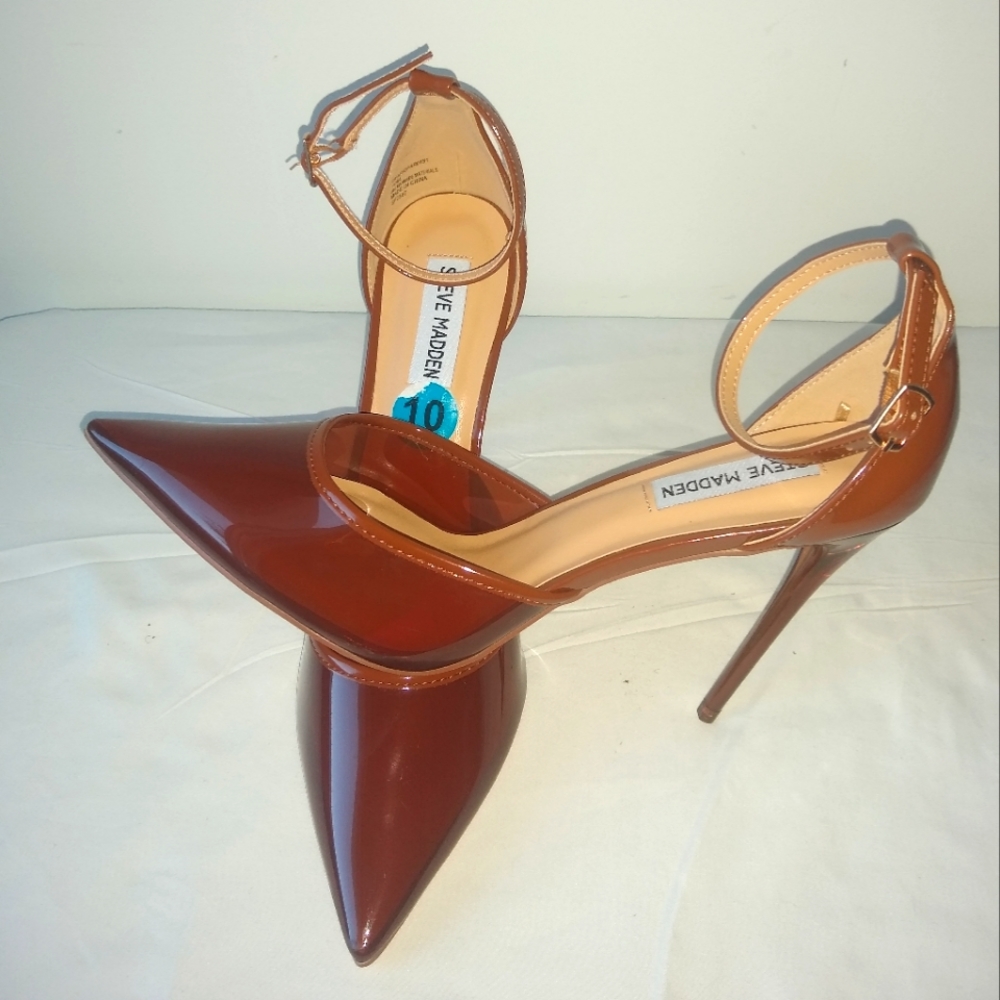 Steven Madden Clear PVC Leather Stilleto Shoes, Dark Brown Sz 10M